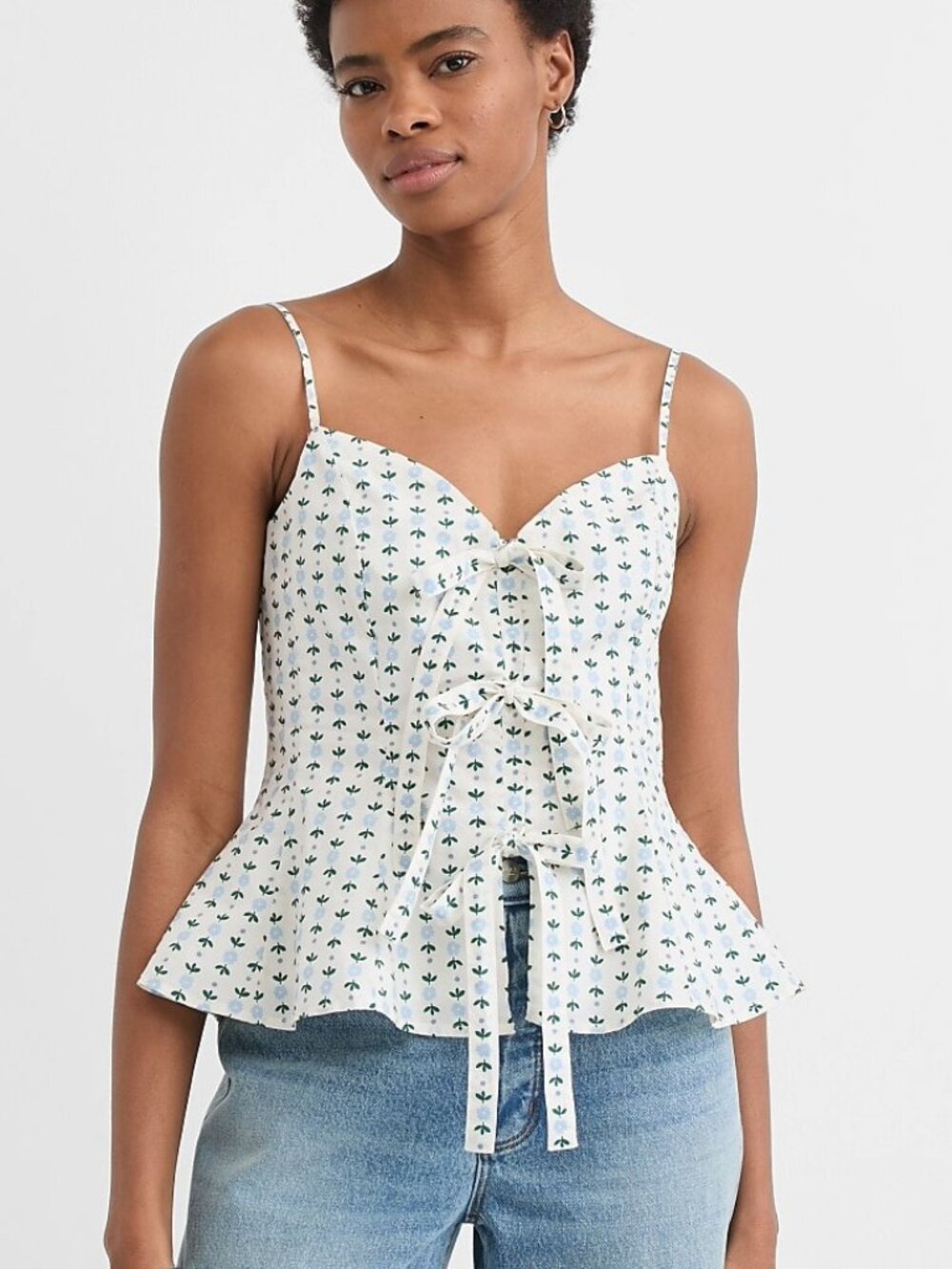 Floral Poplin Bow Peplum Cami from The Loft
